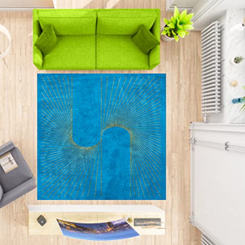 Rururug Teppich,Turquoise Blue, Square 140 x 140 cm, Gold line Design, Teppich Quadratisch Teppiche Sofa Büro Haus Dekoration Esszimmer Wohnzimmer Schlafzimmer Dekoration, von Rururug