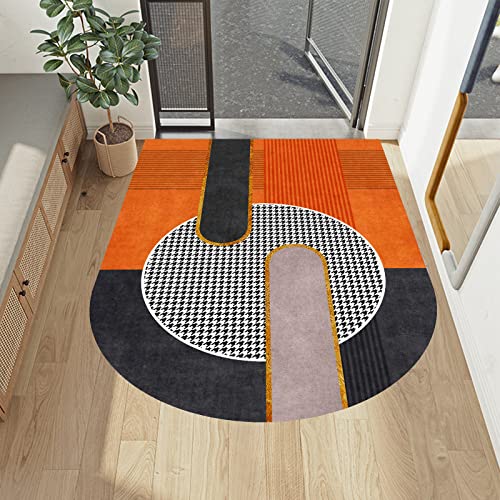 Teppich Home Office Esszimmer Wohnzimmer Schlafzimmer Küche Konferenzraum Kurzflor Teppiche,Schwarz Weiß Hahnentrittgitter Orange,Semicircle Rectangle 180 x 260 cm von Rururug