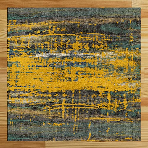 Rururug Teppich Kurzflor,Multicolor Yellow,Square 100 x 100 cm, Art Deco, Abstract Motifs, Modern Design, Teppich fürs Wohnzimmer, Schlafzimmer, Esszimmer, Büro, Flur, Küche, quadratisch von Rururug