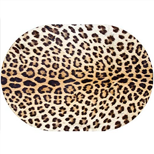 Teppich Oval Moderner Läufer Orientteppich Kurzflor Flur Schlafzimmer Küche Wohnzimmer rutschfest Waschbar, Gelber Brown-Leopard-Muster-Entwurf Oval 80 x 150 cm von Rururug