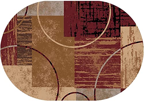 Teppich Oval rutschfest Waschbar Küchenteppich Rotbraune abstrakte Linien Flauschige Groß Schutzmatten für Wohnzimmer, Flur, Schlafzimmer, Kinderzimmer 70 x 140 cm von Rururug
