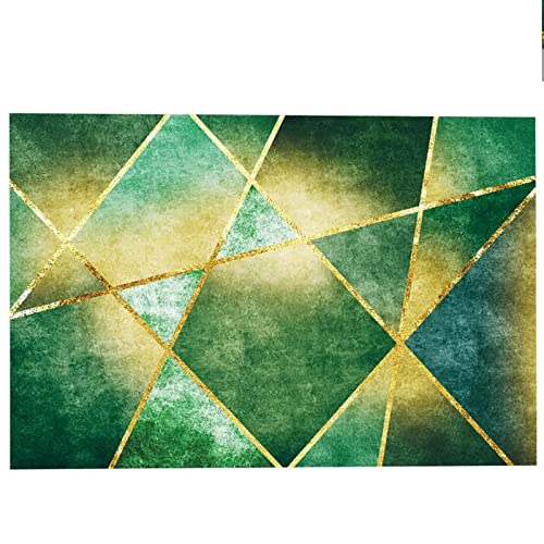 Teppich Rechteckig 70 x 140 cm Kurzflor Anti-Rutsch maschinellen Herstellung Teppiche für Badezimmer Kinderzimmer Flur,grüne gelbe goldene geometrische Linien,Rectangular 70 x 140 cm von Rururug