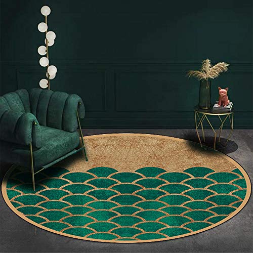 Teppich Rund Art Deco Teppich Mode grünes Gold Moderner Anti-Rutsch Bodenmatte Home Schlafzimmer Büro Wohnzimmer 40CM von Rururug