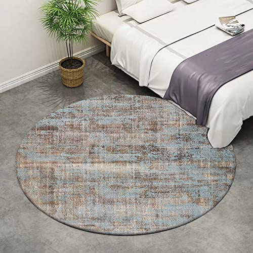 Teppich Rund für Küchen Frühstücksecke Wohnzimmer Schlafzimmer Weicher Kurzflor Anti-Rutsch waschbar Modernes Design,Blauer steinbrauner Abstrakter beunruhigter Effekt Round ø120cm von Rururug