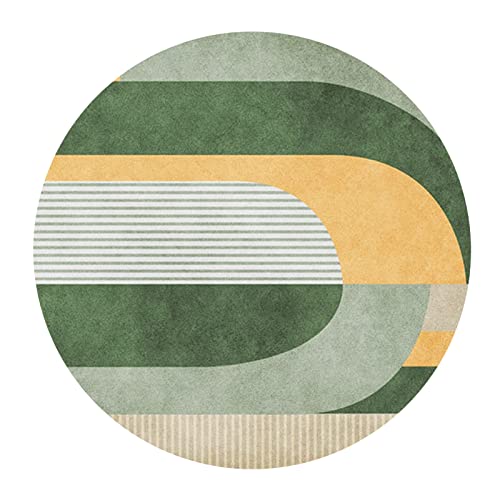 Teppich Rund für Küchen Frühstücksecke Wohnzimmer Schlafzimmer Weicher Kurzflor Anti-Rutsch waschbar Modernes Design,grün gelb geometrisch,Round ø100cm von Rururug