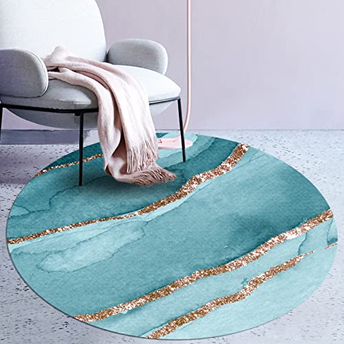 Teppich Rund rutschfest Waschbar Küchenteppich Blaugrün gestreift für Wohnzimmer Kinderteppiche Flauschige Runden Groß Schutzmatten ø 90CM von Rururug