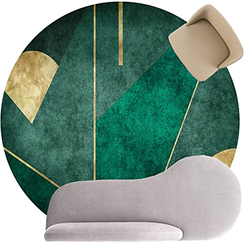 Teppich Rund rutschfest Waschbar Küchenteppich Smaragdgrünes Gold geometrisch Flauschige Groß Schutzmatten für Wohnzimmer, Flur, Schlafzimmer, Kinderzimmer ø 100CM von Rururug