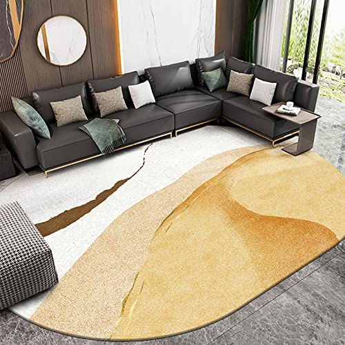 Teppich Wohnzimmer Kurzflor mit Antirutschmatte Schlafzimmer Teppiche Anti-Rutsch Unterseite fürs Sofa,gelb, Gold, lässig, Oval 100 x 170 cm von Rururug