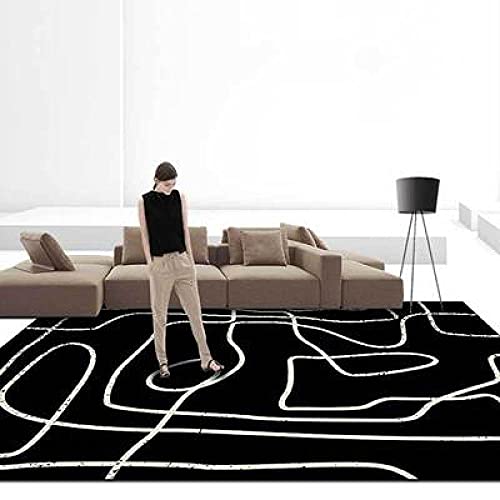 Teppich Wohnzimmer Moderner Designer Großer Teppich Einfache Mode schwarz-weiß abstrakte Linien Schlafzimmer Küchenstuhl Matte Kinderzimmer 200 x 300 cm von Rururug