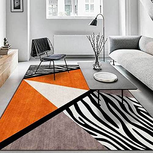 Teppich Wohnzimmer Moderner Designer Großer Teppich Einfache geometrische schwarz-weiße Streifen orange Schlafzimmer Küchenstuhl Matte Kinderzimmer 120 x 160 cm von Rururug
