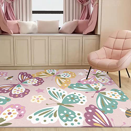 Rururug Teppich für Apartment kleinen bis mittelgroßen Wohnbereich,Rechteckige Teppiche Wohnzimmer Schlafzimmer Esszimmer Wohnkultur,Rosa bunter Schmetterling, Kinder 160 x 230 cm von Rururug