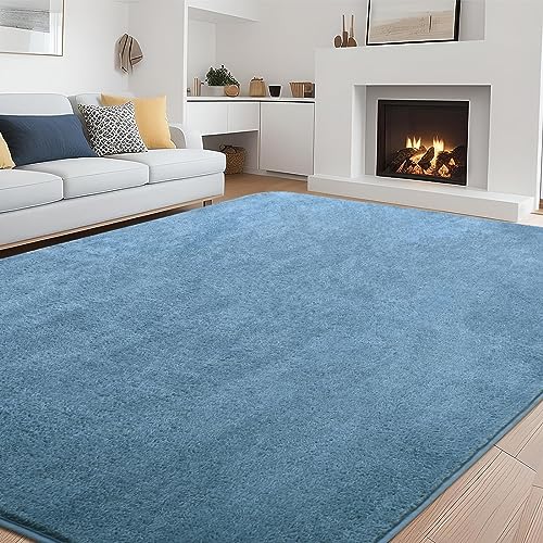 Rururug Teppiche Wohnzimmer Groß 160 x 230 cm Super weiche und Flauschige Teppiche für Schlafzimmer, moderne einfarbige Flauschige Teppiche maschinenwaschbar, Anti-Rutsch-Teppich, Dusk Blue Teppich von Rururug