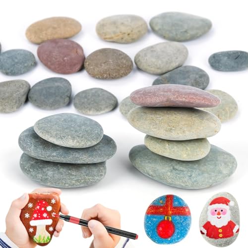 Ruryxel 15 Stück Steine zum Bemalen Flach, Kieselsteine zum Bemalen mit 12 Acrylstifte, Steine zum Basteln Klein, DIY Glatte Flache Steine, Gemalter Kieselsteine,Natur Dekosteine Garten Aquarien von Ruryxel