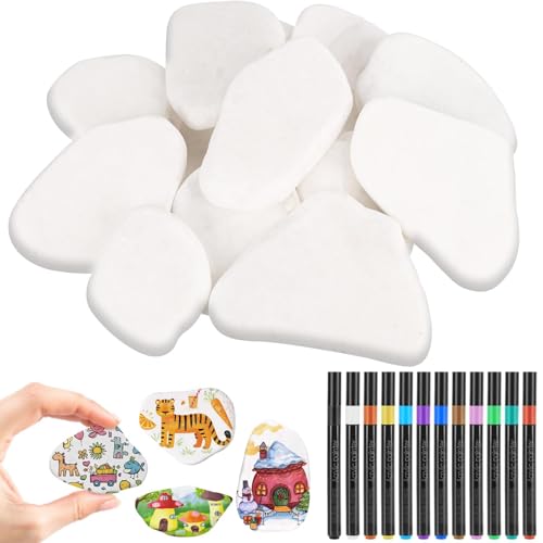 Ruryxel 15 Stück Steine zum Bemalen Flache, Weiß Kieselsteine zum Bemalen 3-8 cm, Natürliche Steine zum Basteln und Malerei, Glatte Strand Dekosteine für Party Deko, Vasen, Aquarien & Garten von Ruryxel