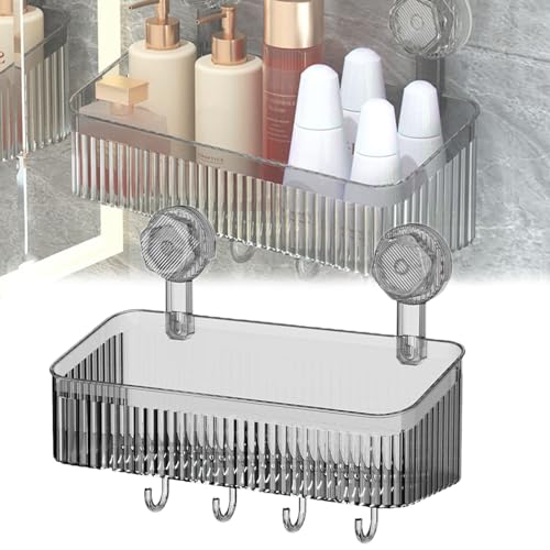 Durchsichtiger Wandhalter ohne Bohren, Badezimmer Duschkorb mit Saugnapf Abnehmbarer Wand-Duschkorb mit Haken(B) von Rusopobe