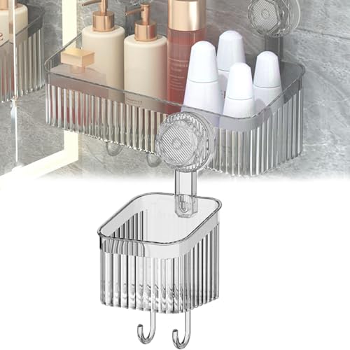 Durchsichtiger Wandhalter ohne Bohren, Badezimmer Duschkorb mit Saugnapf Abnehmbarer Wand-Duschkorb mit Haken(G) von Rusopobe