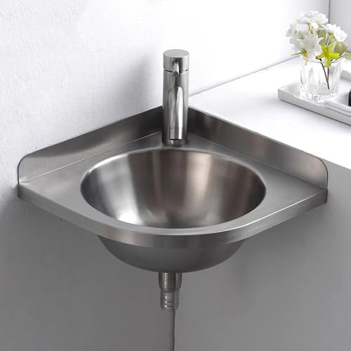Rusopobe Edelstahl Einzelspülbecken, wandmontierte dreieckige Eckwaschbecken kleines praktisches Handwaschbecken für Restaurants, Geschäfte, Bars von Rusopobe