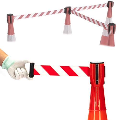 Rusopobe Straßenbau Sicherheitskegelgürtel – mit Verkehrskegeln verbundener Bandaufsatz einziehbares Kegelgürtel Warnband(Red,2m/6.5ft) von Rusopobe