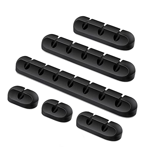 Rusoz Kabelhalter Schreibtisch,6 Stück Silikon Kabelclips Selbstklebend Schwarz Cable Holder Vielzwecke Für Ladekabel,Audiokabel Und Cable Organizer von Rusoz