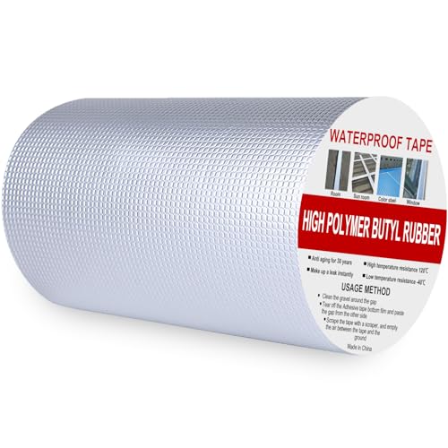 Rusoz Breites Bitumenband Selbstklebend 200mm x 5m, Butylband Wasserdichtes klebeband Alufolie Dickes Dichtband Vielseitiges, Für Dachleckage Oberflächenriss Wohnwagen Rohr Glas Fenster von Rusoz