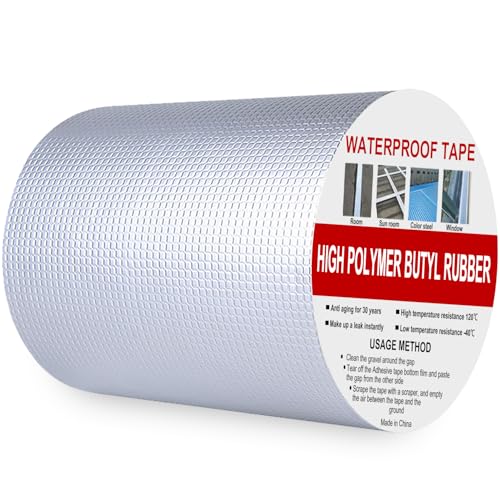 Rusoz Breites Butylband Klebeband Wasserdicht 150mm x 5m, Dichtband Selbstklebend Wasserdicht Reperaturband Flachdach Aluminium Klebeband Für Dachleckage Oberflächenriss Wohnwagen Rohr Glas Fenster von Rusoz