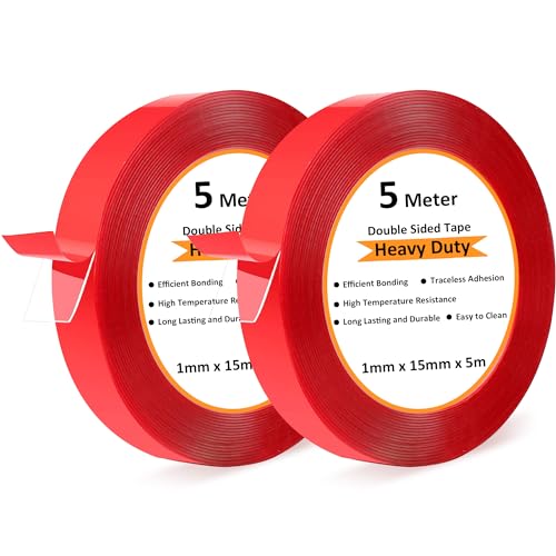 Rusoz Klebeband Doppelseitig Transparent, 2 Rollen Doppelseitiges Klebeband Wasserfest Multifunktional Spurlos Länge 5m, Breite 15mm Beidseitiges Klebeband Extra Stark für Haus, Küche, Auto von Rusoz