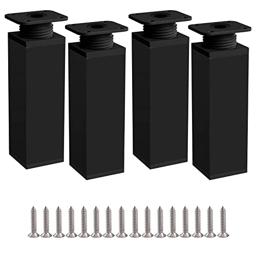 Rusoz Möbelfüße Verstellbar Schwarz 4 Stück Tischbeine 150mm aus Aluminium Höhenverstellbare Füße 0-20mm Möbelfüße Metall für Schränke, Kommode, Sofa von Rusoz