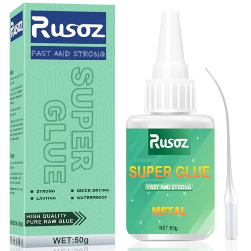 Rusoz Sekundenkleber Metall, 50g Metallkleber Extra Stark Wasserfest, Sofortkleber Hitzebeständig zum Verkleben von Metallen aller Art von Rusoz