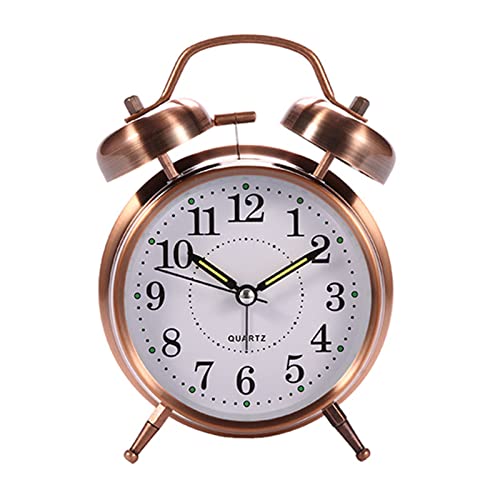 Retro Analog Wecker Ruspela Doppelglockenwecker mit Nachtlicht, Retro-Stil, 10,2 cm, lautlos, Nicht tickend, Doppelwecker mit Hintergrundbeleuchtung für schwere Schläfer von Ruspela
