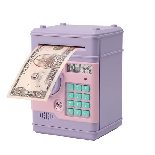 Ruspela Elektronische Digitale Spardose Tresor Kinder Safe ATM Sparschwein mit Passwortschutz und Fingerabdruck Entriegelungssimulation für Jungen Mädchen ab 3 Jahren Geschenk Bargeld Geldmünzbanken von Ruspela