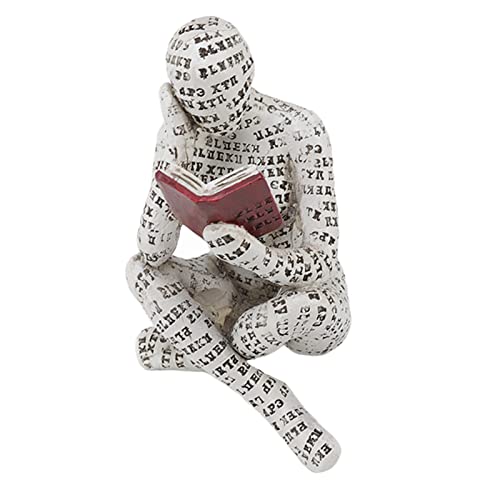 Ruspela Lesende Frau aus Kunstharz, handgefertigte abstrakte Denkskulptur, Innovative Dame, lesende Zellstoffformung, Bücherregal-Ornamente für die Heimdekoration(EIN) von Ruspela