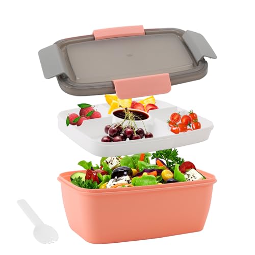 Ruspela Salat-Lunch-Behälter, Salatbehälter für Mittagessen, 5 Fächer, stapelbar, auslaufsicher, BPA-frei, mikrowellen- und spülmaschinenfest von Ruspela