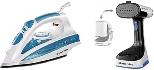 Bundle Set: Russell Hobbs Bügeleisen [2600W, 70 g/min Dampf, 210 g Extra-Dampfstoß] Dampfbügeleisen 20562-56 + Dampfglätter [klappbar, platzsparende Kabelaufbewahrung] Steam & Fold 26740-56 von Russell Hobbs