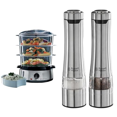 Bundle Set: Russell Hobbs Dampfgarer [normale Größe] 9,0l 19270-56 + Salz und Pfeffer Mühle elektrisch [2er Set] Edelstahl 23460-56 von Russell Hobbs