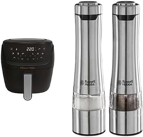 Bundle Set: Russell Hobbs Heißluftfritteuse L 4l [7 Kochfunktionen|10 Programme] AirFryer 27160-56 & Russell Hobbs Salz und Pfeffer Mühle elektrisch [2er Set] Edelstahl 23460-56 von Russell Hobbs