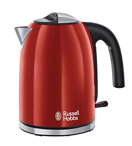 Russell Hobbs Wasserkocher [1,7l, 2400W] Colours+ Edelstahl Rot (Schnellkochfunktion, herausnehmbarer Kalkfilter, optimierte Ausgusstülle, außenliegende Wasserstandsanzeige) Teekocher 20412-70 von Russell Hobbs