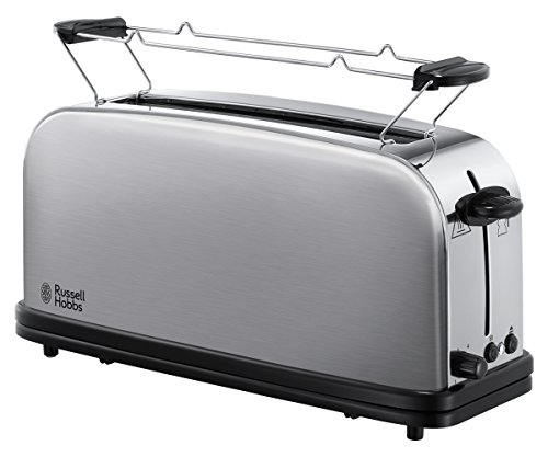 Russell Hobbs Toaster [Langschlitz für 2 Scheiben / 1 breite Brotscheibe] Adventure Edelstahl (extra breiter Toastschlitz, inkl. Brötchenaufsatz, 6 Bräunungsstufen + Auftaufunktion, 1000W) 21396-56 von Russell Hobbs