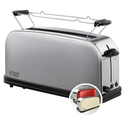 Russell Hobbs Toaster [Langschlitz für 2 Scheiben / 1 breite Brotscheibe] Adventure Edelstahl (extra breiter Toastschlitz, inkl. Brötchenaufsatz, 6 Bräunungsstufen + Auftaufunktion, 1000W) 21396-56 von Russell Hobbs