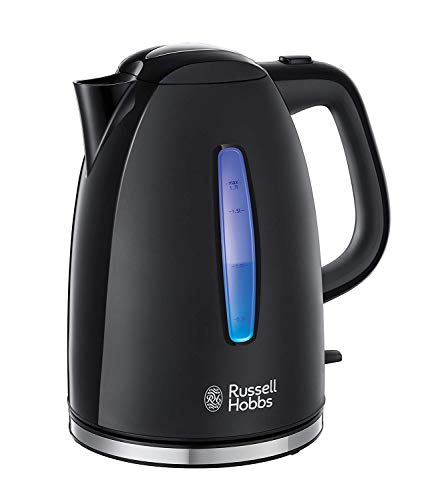 Russell Hobbs Wasserkocher [1,7l, 2400W, blaue LED-Beleuchtung] Textures+ (Schnellkochfunktion, herausnehmbarer Kalkfilter, beleuchtete Wasserstandsanzeige, autom. Deckelöffnung) Teekocher 22591-70 von Russell Hobbs