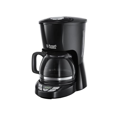 Russell Hobbs Kaffeemaschine [Digitaler Timer, Brausekopf für optimale Extraktion&Aroma] Textures+ (max 10 Tassen, 1,25l Glaskanne, Warmhalteplatte, Tropf-Stopp) Filterkaffeemaschine 22620-56, Schwarz von Russell Hobbs