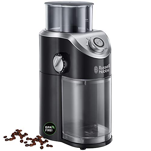 Russell Hobbs Kaffeemühle [Elektrisch mit Scheibenmahlwerk] Classics (variable Mahlgradeinstellungen pulverfein bis grob für Kaffeebohnen, Nüsse, Gewürze, Getreide, 100 g Fassungsvermögen) 23120-56, Schwarz von Russell Hobbs