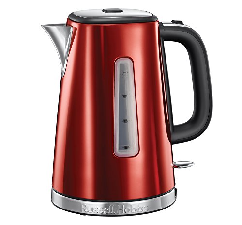 Russell Hobbs Wasserkocher [1,7l, 2400W] Luna Edelstahl Rot (Schnellkochfunktion, herausnehmbarer Kalkfilter, außenliegende Wasserstandsanzeige, autom. Deckelöffnung) Teekocher 23210-70 von Russell Hobbs