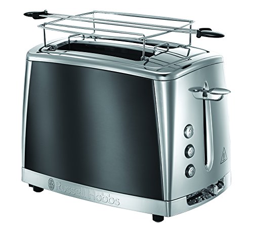 Russell Hobbs Toaster [für 2 Scheiben] Luna Edelstahl Grau (extra breite Toastschlitze, inkl. Brötchenaufsatz, 6 Bräunungsstufen + Auftau- & Aufwärmfunktion, Schnell-Toast-Technologie, 1550W) 23221-56 von Russell Hobbs