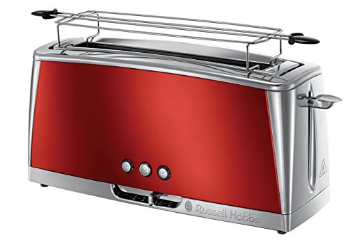 Russell Hobbs Toaster [Langschlitz für 2 Scheiben / 1 breite Brotscheibe] Luna Edelstahl Rot (extra breiter Toastschlitz, inkl. Brötchenaufsatz, 6 Bräunungsstufen + Auftau- & Aufwärmfunktion) 23250-56 von Russell Hobbs