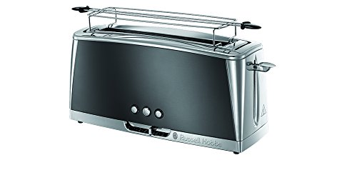 Russell Hobbs Toaster [Langschlitz für 2 Scheiben / 1 breite Brotscheibe] Luna Edelstahl Grau (extra breiter Toastschlitz, inkl. Brötchenaufsatz, 6 Bräunungsstufen + Auftau-& Aufwärmfunktion) 23251-56 von Russell Hobbs