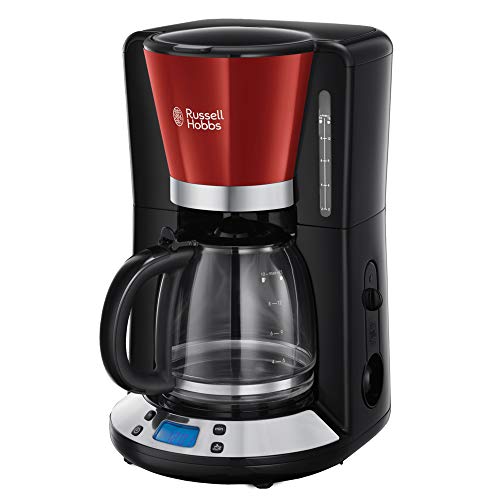 Russell Hobbs Kaffeemaschine [Digitaler Timer, Brausekopf für optimale Extraktion&Aroma] Colours+ Rot (max 10 Tassen, 1,25l Glaskanne, Warmhalteplatte, 1100W) Filterkaffeemaschine 24031-56 von Russell Hobbs