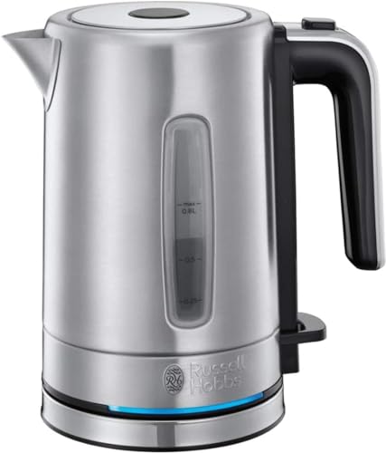 Russell Hobbs Wasserkocher klein [0,8l] Compact Edelstahl (2200W, LED Beleuchtung, herausnehmbarer Kalkfilter, außenliegende Wasserstandsanzeige, kleiner Reisewasserkocher) Teekocher 24190-70 von Russell Hobbs