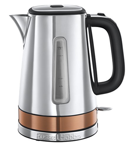 Russell Hobbs Wasserkocher [1,7l, 2400W] Luna Edelstahl Kupfer (Schnellkochfunktion, herausnehmbarer Kalkfilter, außenliegende Wasserstandsanzeige, autom. Deckelöffnung) Teekocher 24280-70 von Russell Hobbs