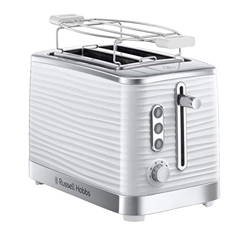 Russell Hobbs Toaster [für 2 Scheiben] Inspire Weiss mit hochwertiger Hochglanz-Struktur (extra breite Toastschlitze, inkl. Brötchenaufsatz, 6 Bräunungsstufen + Auftau- & Aufwärmfunktion) 24370-56 von Russell Hobbs