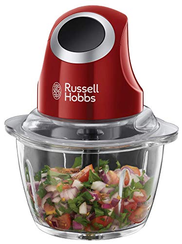 Russell Hobbs Zerkleinerer elektrisch Mini [Glasbehälter inkl. Aufbewahrungsdeckel] Desire Rot (500ml, Gemüsezerkleinerer, Mixer, Multi-& Universalzerkleinerer f. Gemüse, Obst & Fleisch) 24660-56 von Russell Hobbs